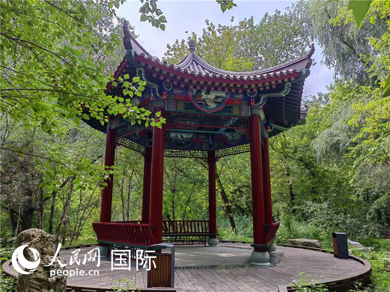 莫斯科中國貿(mào)易中心的中式園林“華銘園”一角。人民網(wǎng)記者 申亞欣攝