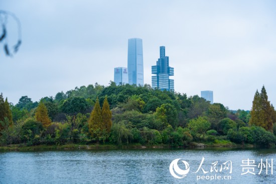 城市地標(biāo)與綠水青山相得益彰。人民網(wǎng) 陽茜攝