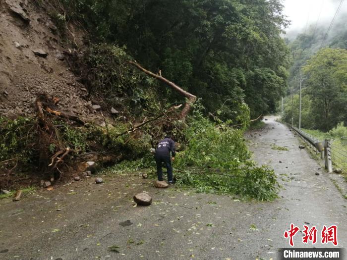 圖為7月21日，G318線川藏公路林芝巴宜區(qū)至波密縣路段發(fā)生落石。林芝市巴宜區(qū)公安局 供圖