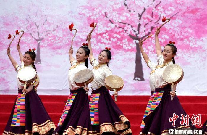 3月28日，西藏林芝第二十屆桃花旅游文化節(jié)開幕式上的文藝表演?！±盍?攝